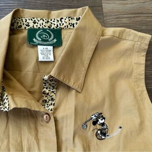 Disney Golf Collection‎ Womens Button Sleeveless Shirt Large Brown Mickey Mouse